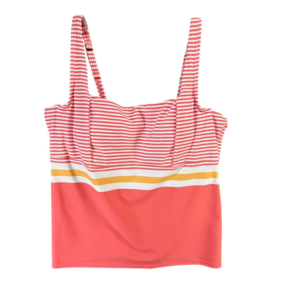 Lands End Tankini Top Womens 12 Peach Orange Pink Stripe Wired Cup Beach Swim - Picture 2 of 14